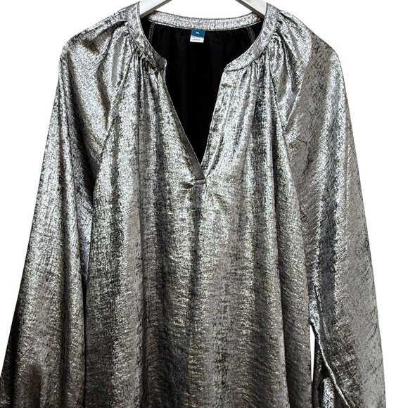 OLD NAVY Metallic Silver Top Size XL Womens Evening Party Poets Blouse NWT - Picture 2 of 12
